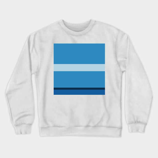 A shocking combo of Light Blue Grey, Windows Blue, Dark Blue Grey and Peacock Blue stripes. Crewneck Sweatshirt by Sociable Stripes